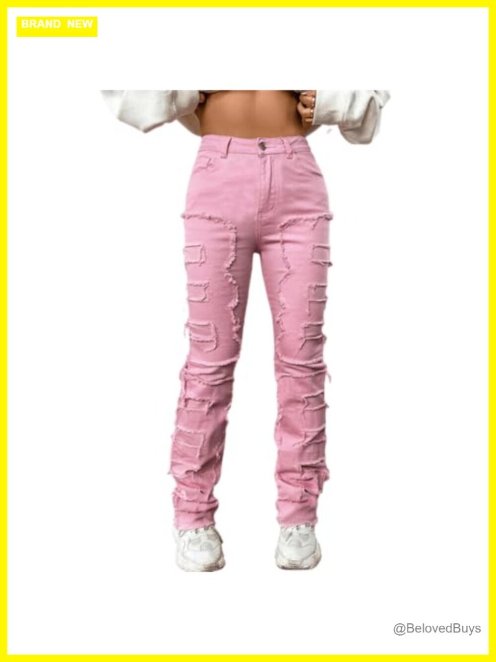 High Waisted Straight Leg Slim Fit Patchwork Stretch Jeans